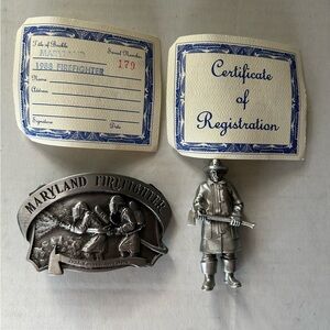Pewter belt buckle and fireman